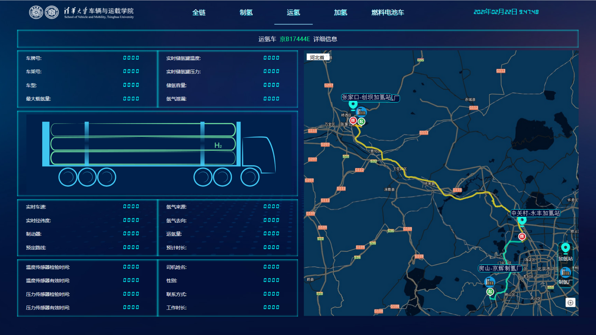 Hydrogen transport route monitoring interface